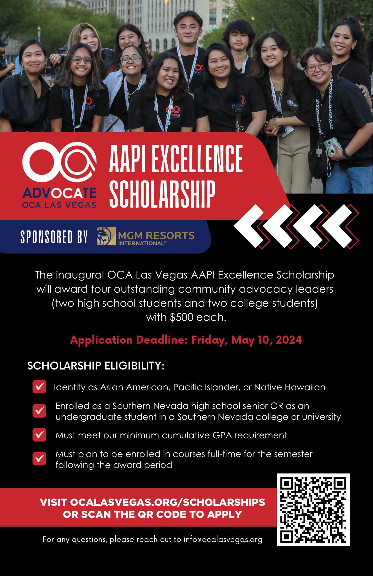 OCA Las Vegas Asian American and Pacific Islander (AAPI) Excellence Scholarship sponsored by MGM Resorts International